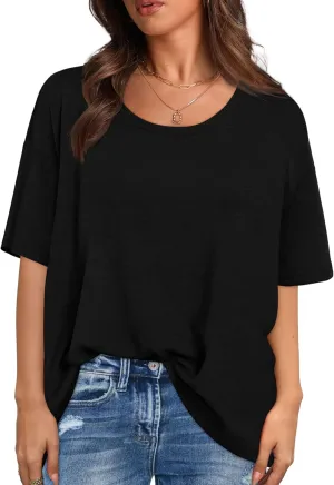 XIEERDUO Oversized T Shirts for Women Summer Short Sleeve Tops Loose Scook Neck