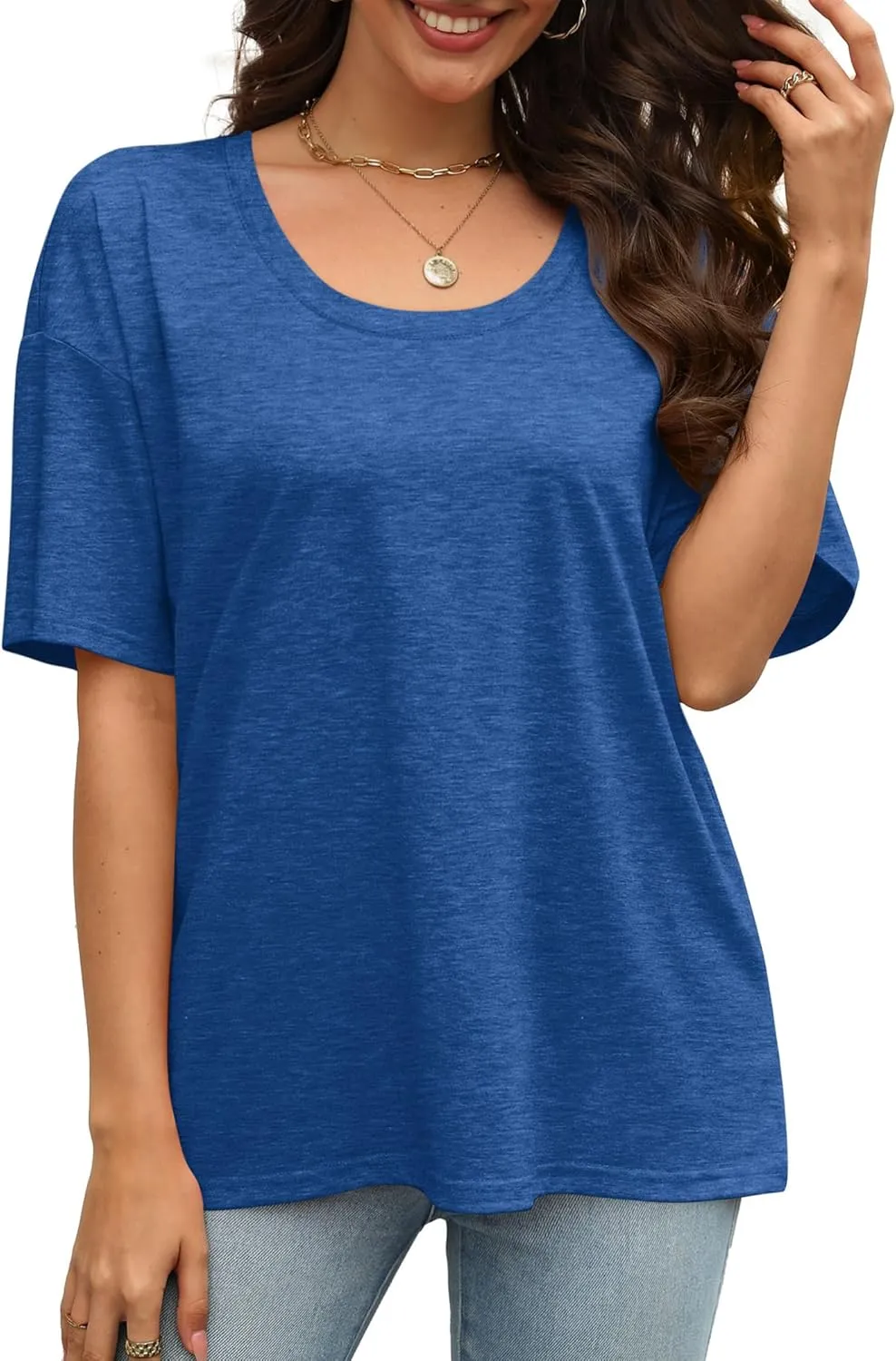 XIEERDUO Oversized T Shirts for Women Summer Short Sleeve Tops Loose Scook Neck