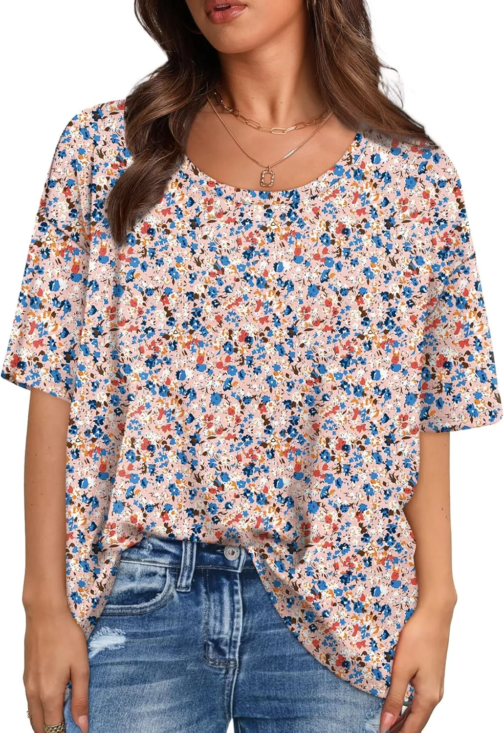 XIEERDUO Oversized T Shirts for Women Summer Short Sleeve Tops Loose Scook Neck