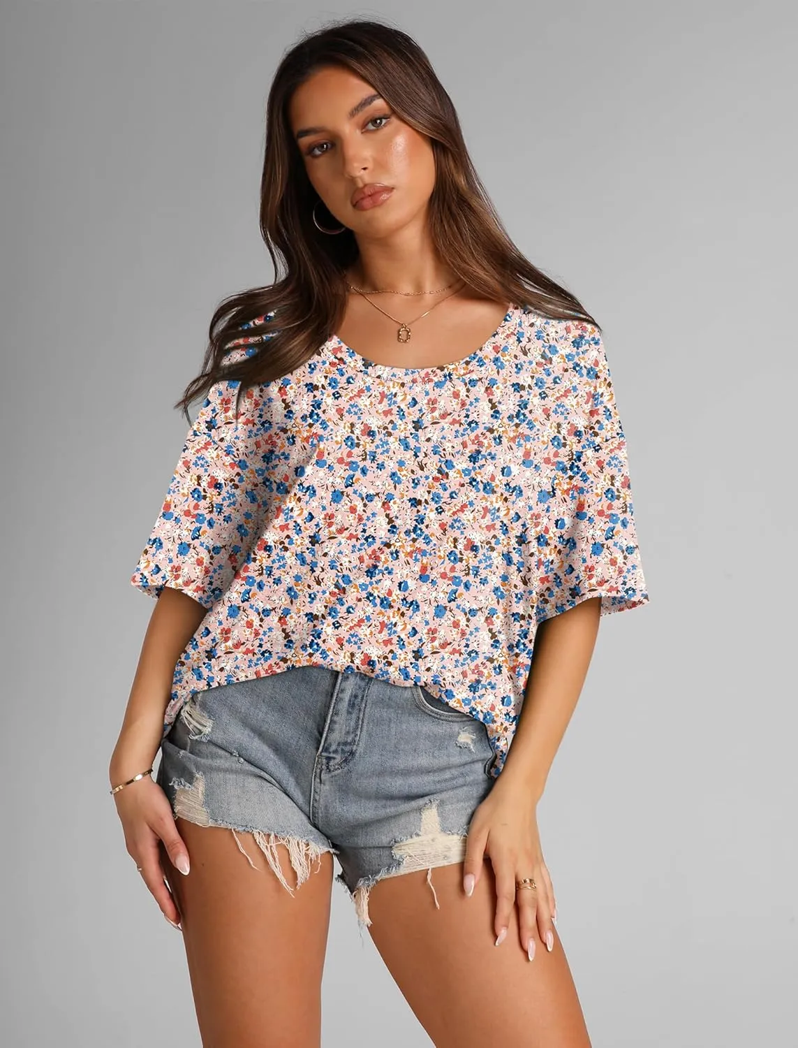XIEERDUO Oversized T Shirts for Women Summer Short Sleeve Tops Loose Scook Neck