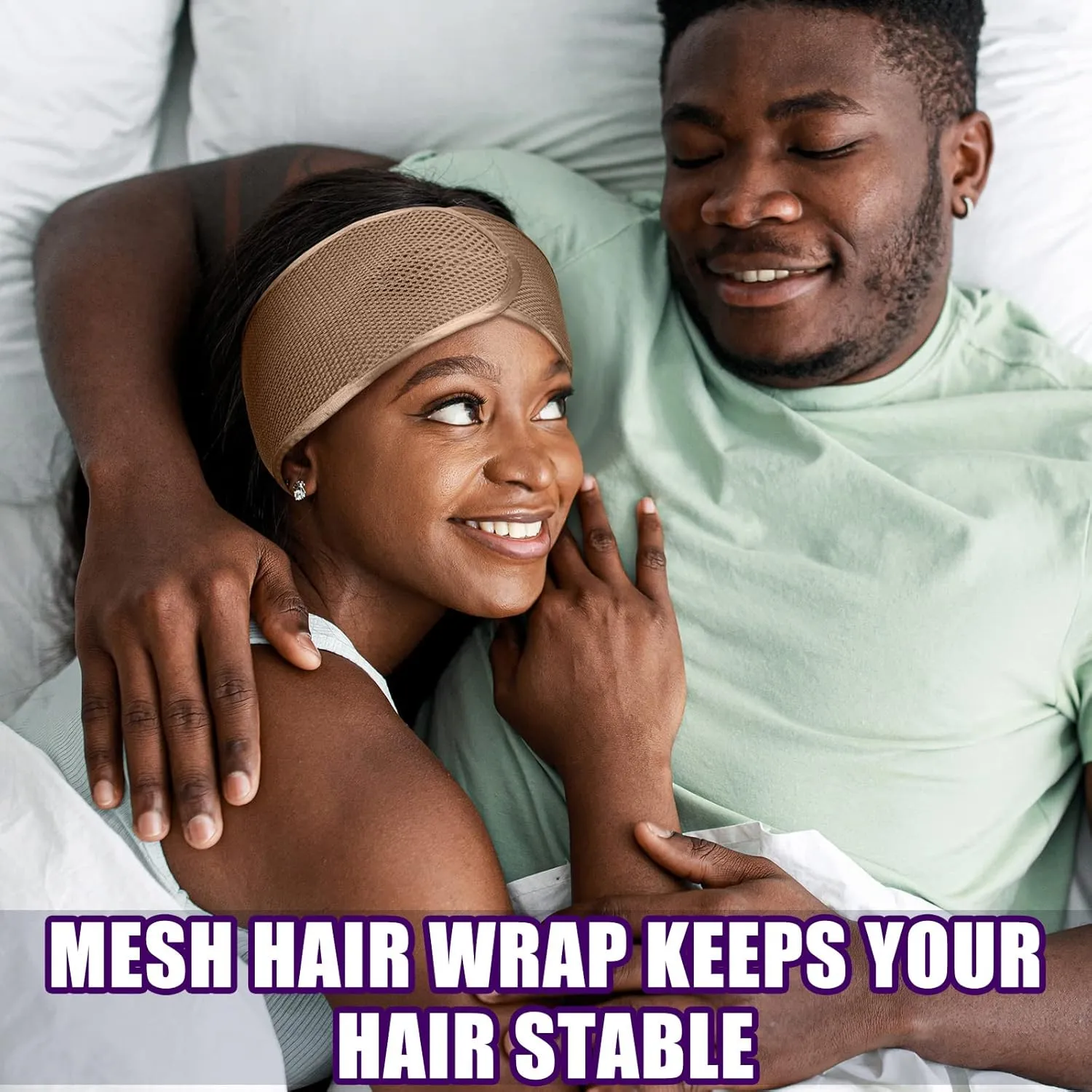 Xuhal 4 Pieces Mesh Hair Wraps for Black Women - Sleeping Hair Scarf Cap, Spa Headbands, Natural Hair Wash Face Sleep (Dark Purple, Black, Gray, Camel)