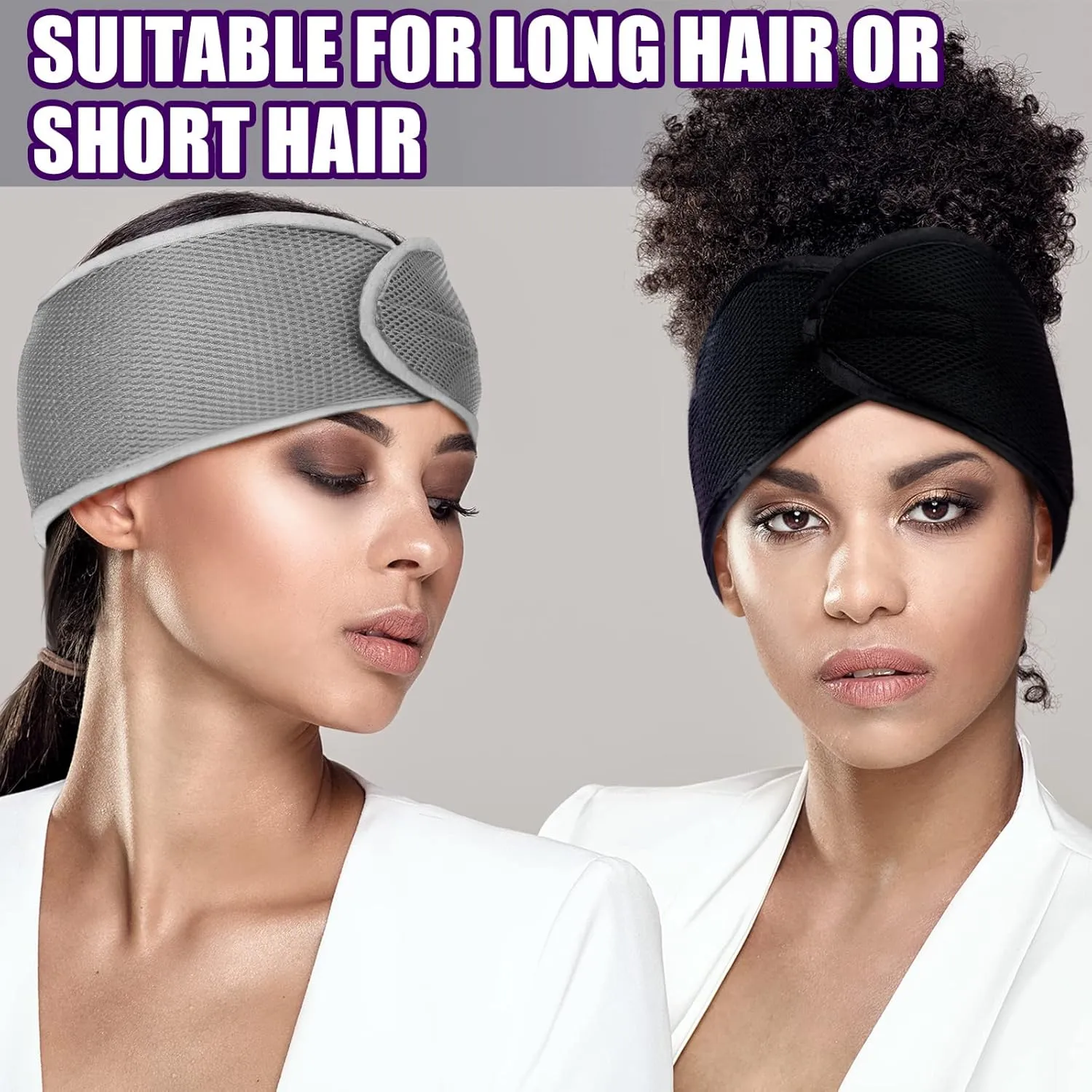 Xuhal 4 Pieces Mesh Hair Wraps for Black Women - Sleeping Hair Scarf Cap, Spa Headbands, Natural Hair Wash Face Sleep (Dark Purple, Black, Gray, Camel)