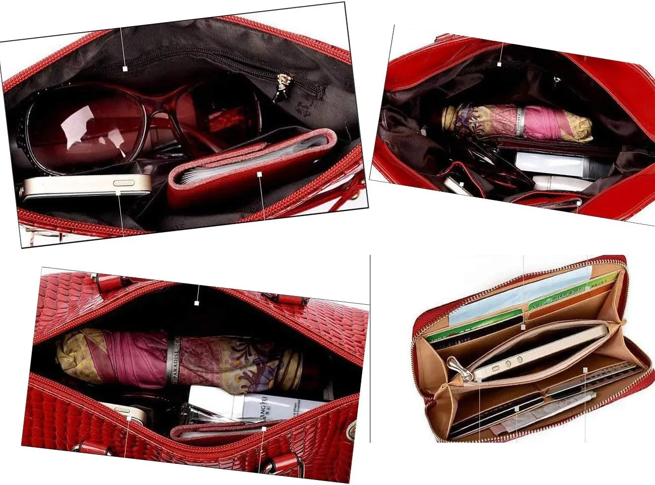 YAQUNICER Women PU Leather 6pcs Set Handbag Tote Shoulder Bags Top-handle Satchel Purses Cltuch
