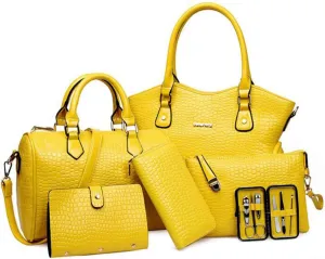 YAQUNICER Women PU Leather 6pcs Set Handbag Tote Shoulder Bags Top-handle Satchel Purses Cltuch