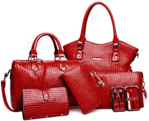 YAQUNICER Women PU Leather 6pcs Set Handbag Tote Shoulder Bags Top-handle Satchel Purses Cltuch