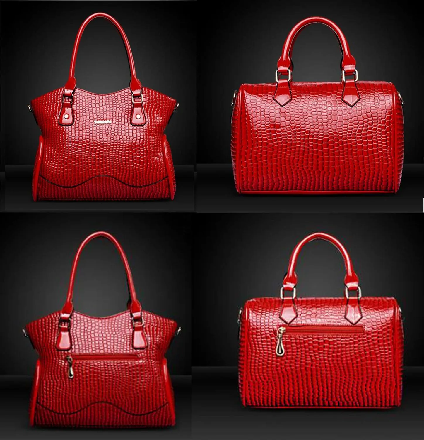 YAQUNICER Women PU Leather 6pcs Set Handbag Tote Shoulder Bags Top-handle Satchel Purses Cltuch