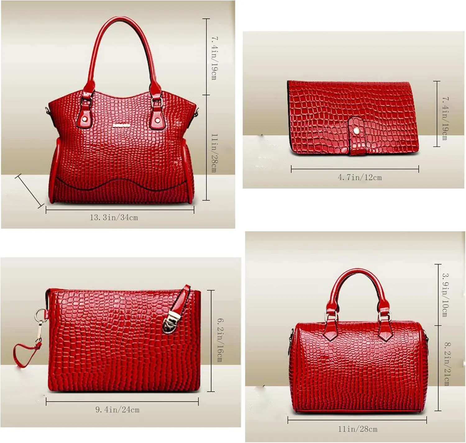 YAQUNICER Women PU Leather 6pcs Set Handbag Tote Shoulder Bags Top-handle Satchel Purses Cltuch
