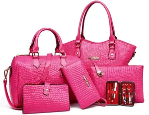 YAQUNICER Women PU Leather 6pcs Set Handbag Tote Shoulder Bags Top-handle Satchel Purses Cltuch