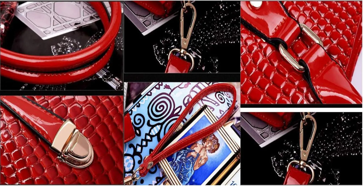 YAQUNICER Women PU Leather 6pcs Set Handbag Tote Shoulder Bags Top-handle Satchel Purses Cltuch