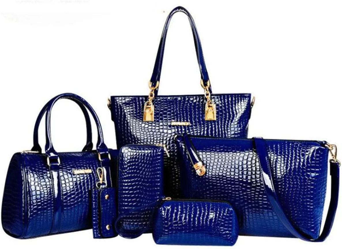 YAQUNICER Women PU Leather Handbags Tote Shoulder Bags Top Satchel Purses 6pcs Handbag with Matching Wristlet Purse Set