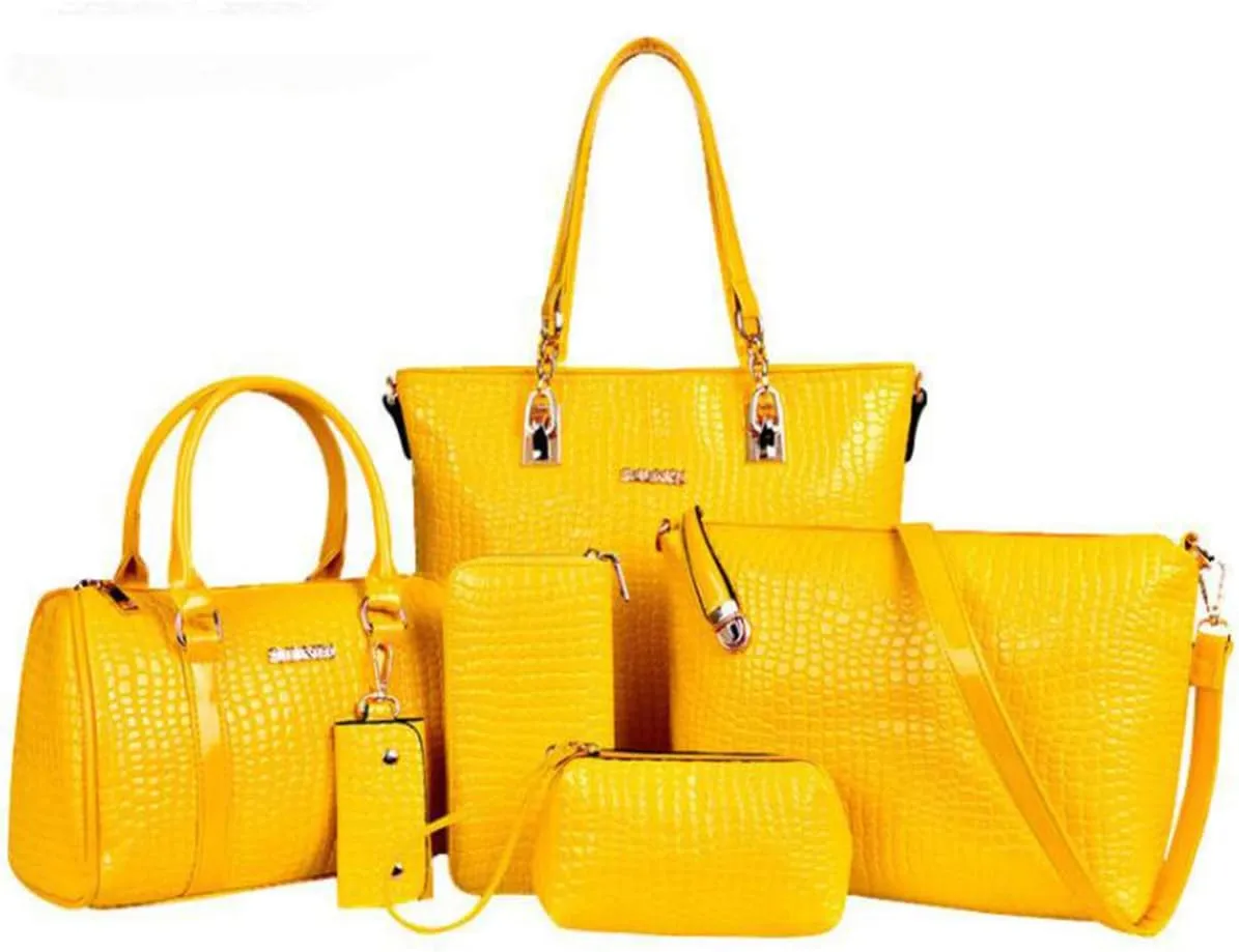 YAQUNICER Women PU Leather Handbags Tote Shoulder Bags Top Satchel Purses 6pcs Handbag with Matching Wristlet Purse Set