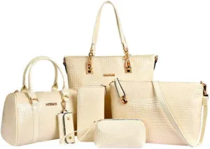 YAQUNICER Women PU Leather Handbags Tote Shoulder Bags Top Satchel Purses 6pcs Handbag with Matching Wristlet Purse Set