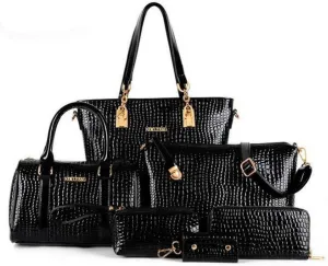 YAQUNICER Women PU Leather Handbags Tote Shoulder Bags Top Satchel Purses 6pcs Handbag with Matching Wristlet Purse Set