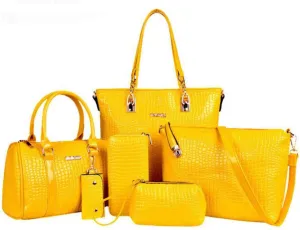 YAQUNICER Women PU Leather Handbags Tote Shoulder Bags Top Satchel Purses 6pcs Handbag with Matching Wristlet Purse Set