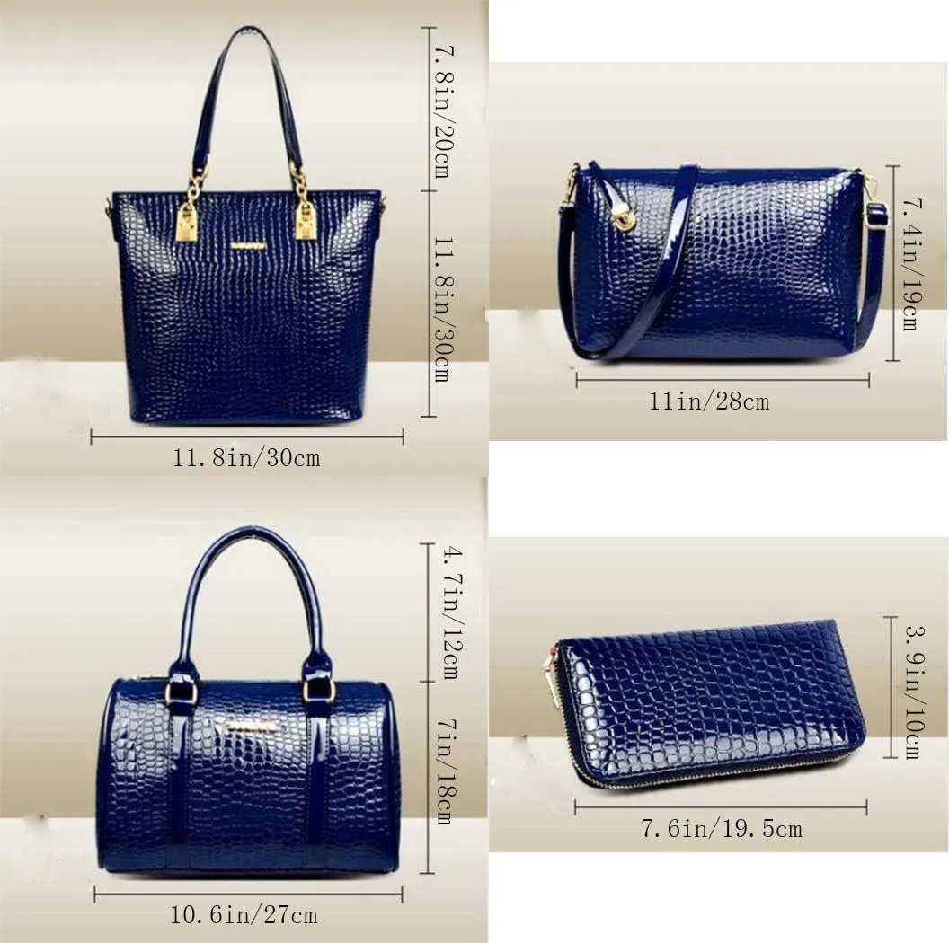 YAQUNICER Women PU Leather Handbags Tote Shoulder Bags Top Satchel Purses 6pcs Handbag with Matching Wristlet Purse Set
