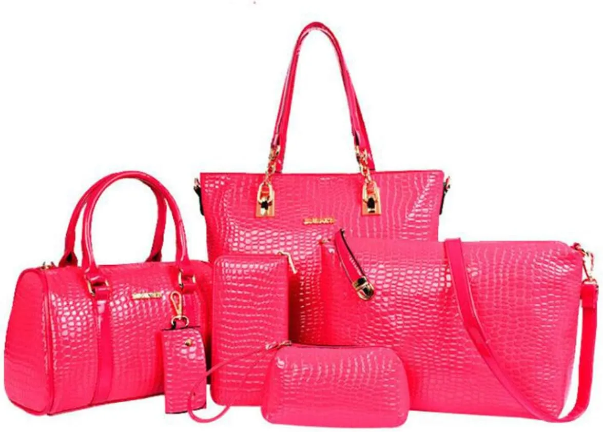 YAQUNICER Women PU Leather Handbags Tote Shoulder Bags Top Satchel Purses 6pcs Handbag with Matching Wristlet Purse Set