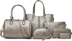 YAQUNICER Women Satchel Handbags Purse-Fashion PU Leather Tote for Ladies Shoulder Bag 6pcs Set Clutches Wallets