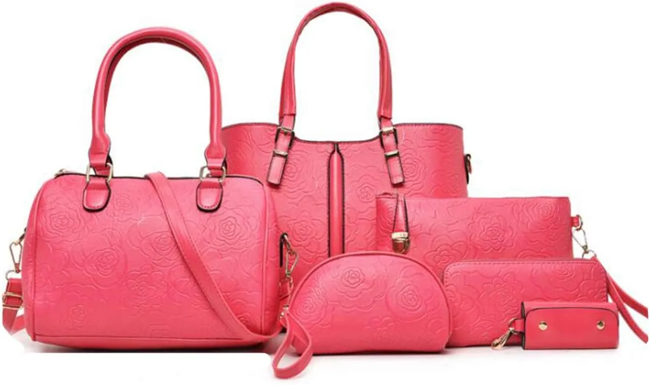 YAQUNICER Women Satchel Handbags Purse-Fashion PU Leather Tote for Ladies Shoulder Bag 6pcs Set Clutches Wallets