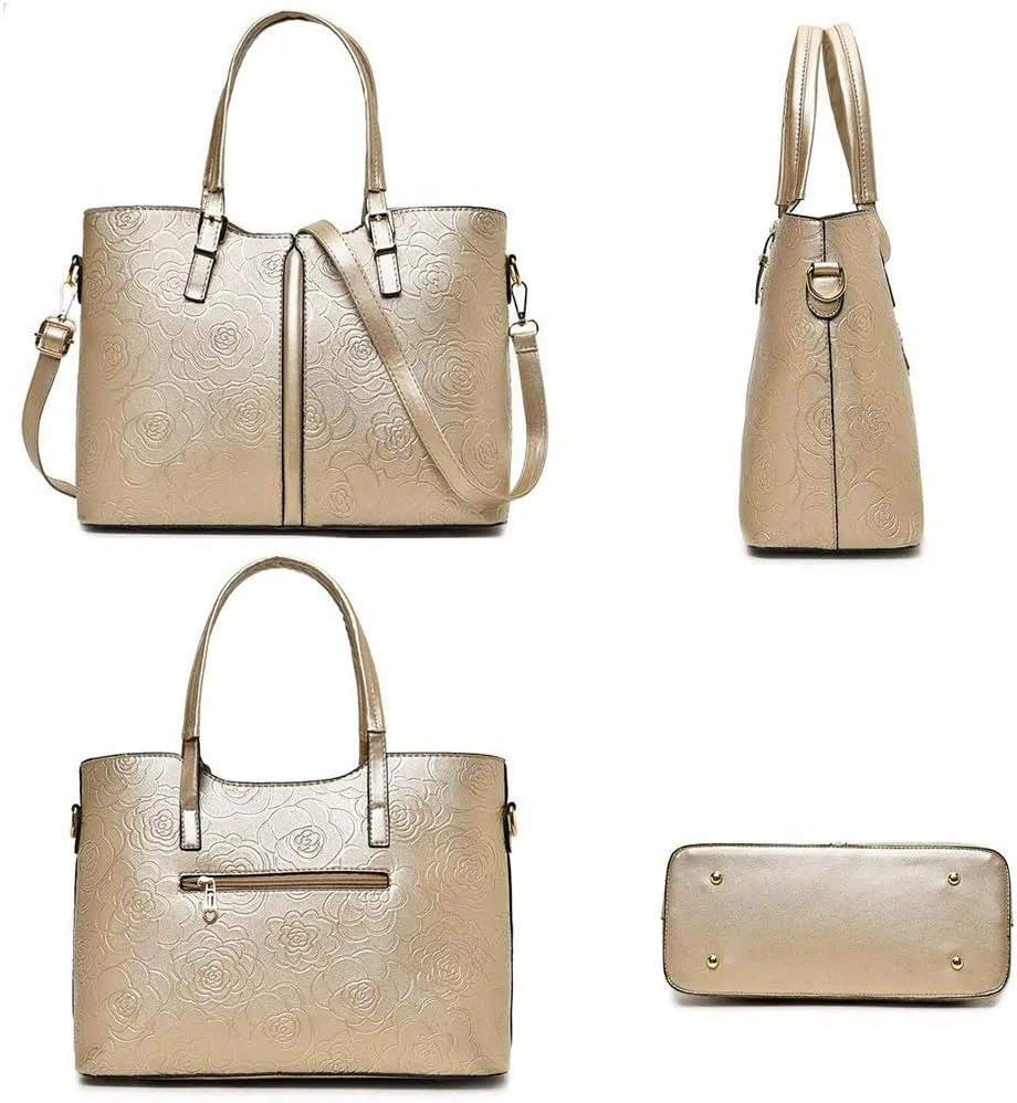 YAQUNICER Women Satchel Handbags Purse-Fashion PU Leather Tote for Ladies Shoulder Bag 6pcs Set Clutches Wallets