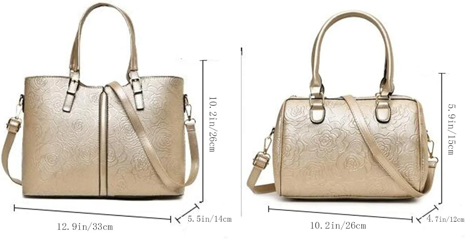 YAQUNICER Women Satchel Handbags Purse-Fashion PU Leather Tote for Ladies Shoulder Bag 6pcs Set Clutches Wallets
