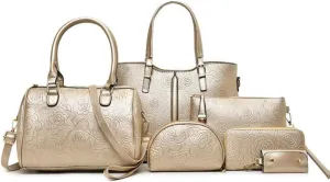 YAQUNICER Women Satchel Handbags Purse-Fashion PU Leather Tote for Ladies Shoulder Bag 6pcs Set Clutches Wallets