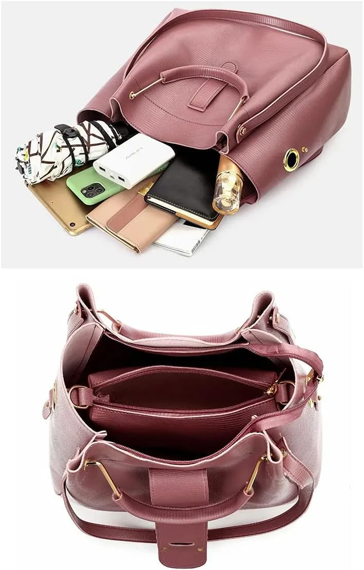 YAQUNICER Women Soft Synthetic PU Leather Ladies Satchel Crossbody Hobo 2pcs Simplicity Handbags Shoulder Clutches