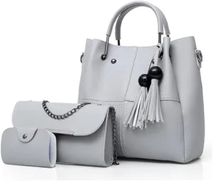 YAQUNICER Women Soft Synthetic PU Leather Tassel Satchel Crossbody Hobo 3pcs Handbags Shoulder Large Capacity Clutches