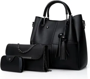 YAQUNICER Women Soft Synthetic PU Leather Tassel Satchel Crossbody Hobo 3pcs Handbags Shoulder Large Capacity Clutches