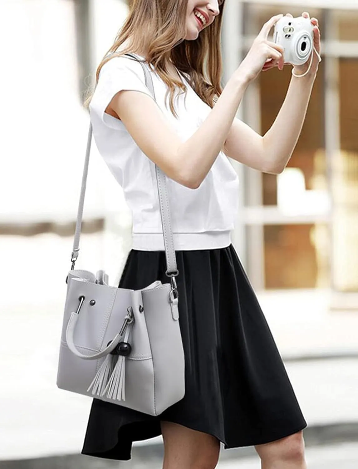 YAQUNICER Women Soft Synthetic PU Leather Tassel Satchel Crossbody Hobo 3pcs Handbags Shoulder Large Capacity Clutches