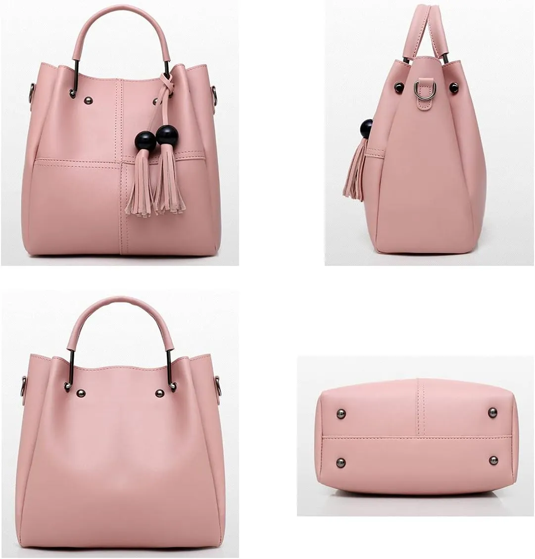 YAQUNICER Women Soft Synthetic PU Leather Tassel Satchel Crossbody Hobo 3pcs Handbags Shoulder Large Capacity Clutches