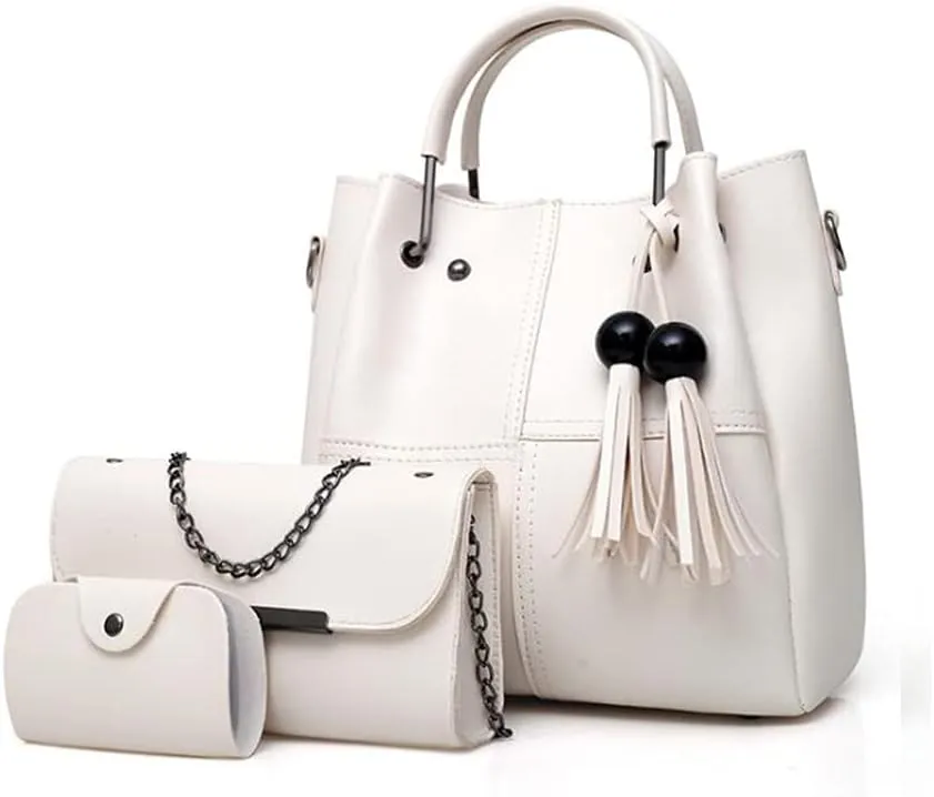 YAQUNICER Women Soft Synthetic PU Leather Tassel Satchel Crossbody Hobo 3pcs Handbags Shoulder Large Capacity Clutches