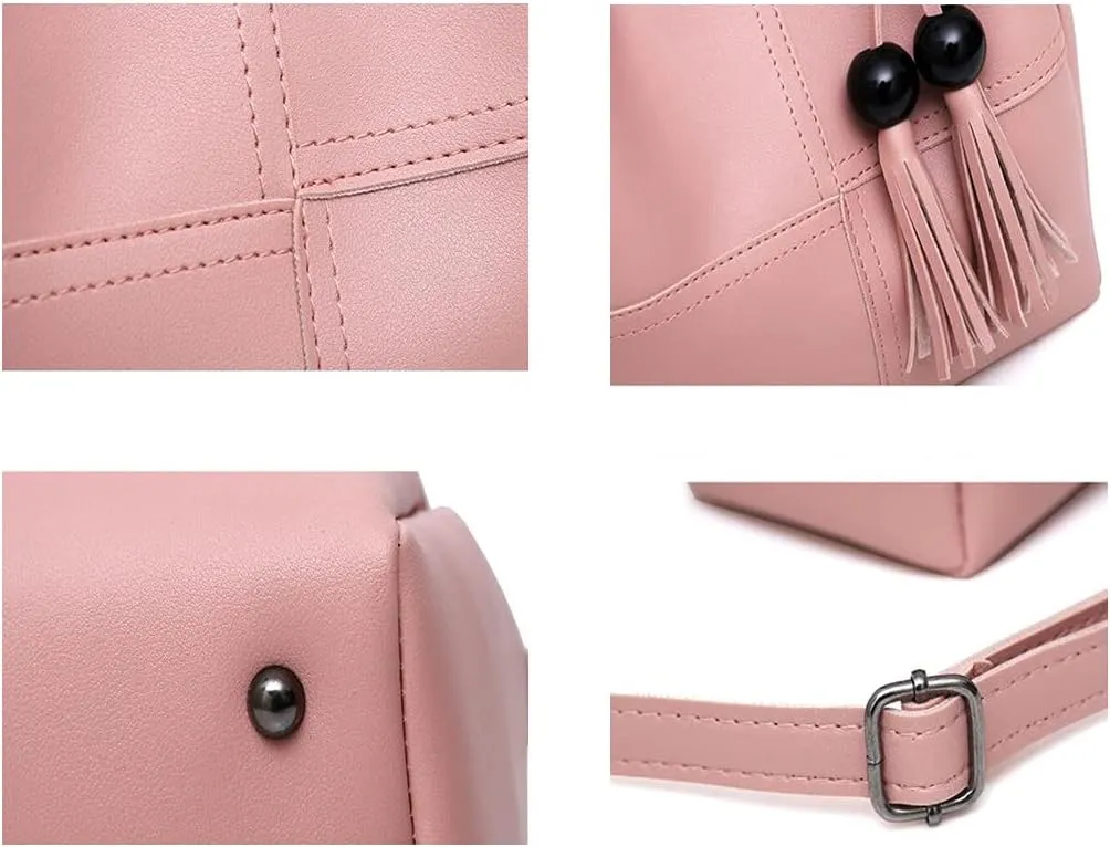 YAQUNICER Women Soft Synthetic PU Leather Tassel Satchel Crossbody Hobo 3pcs Handbags Shoulder Large Capacity Clutches