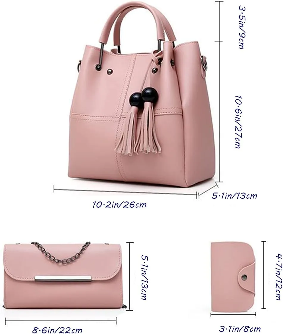YAQUNICER Women Soft Synthetic PU Leather Tassel Satchel Crossbody Hobo 3pcs Handbags Shoulder Large Capacity Clutches