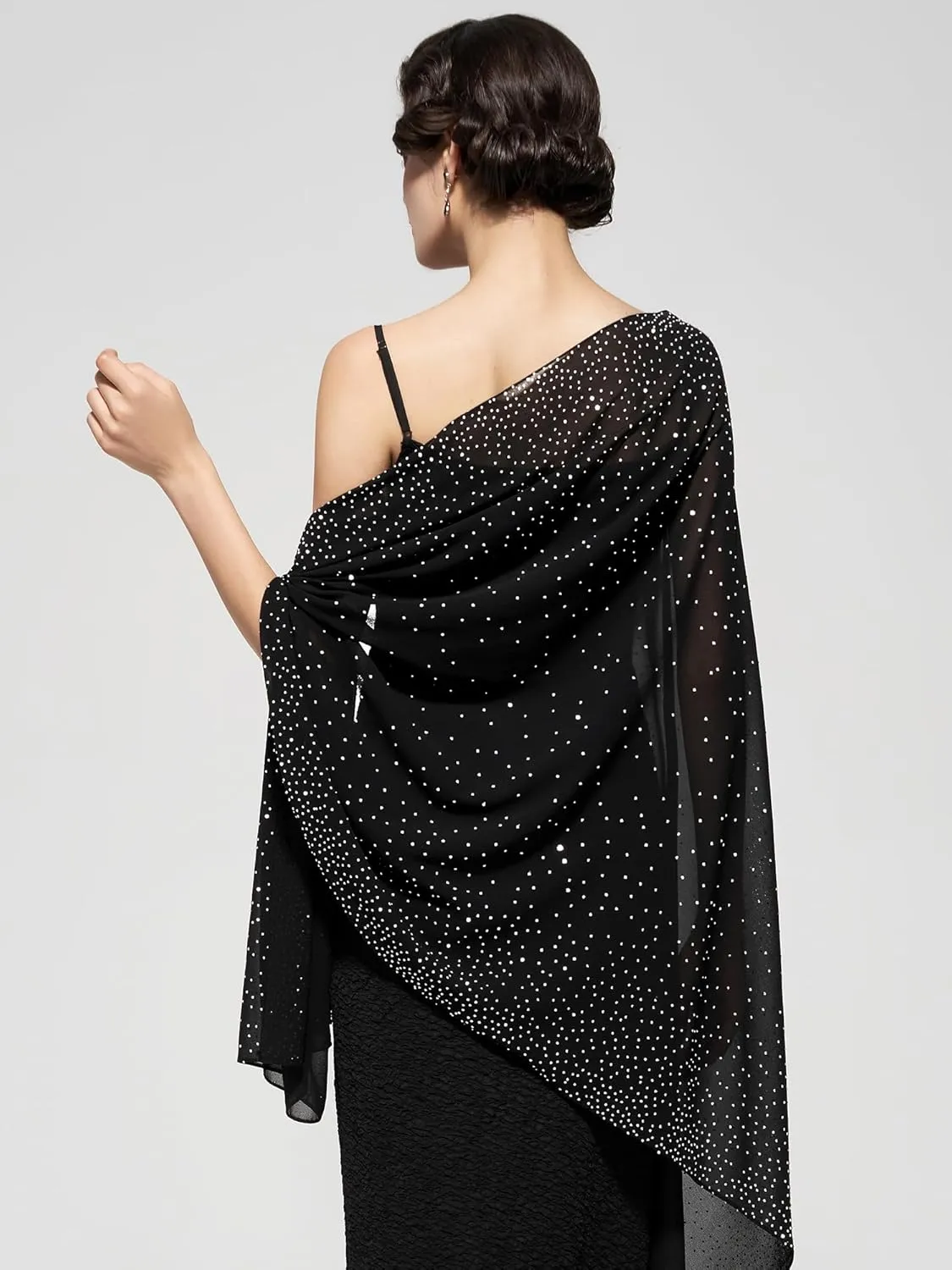 YESSA Womens Rhinestone Shawls and Wraps for Evening Dresses,Sequin Chiffon Shawls and Wraps for Weddings Formal Shawl Scarf