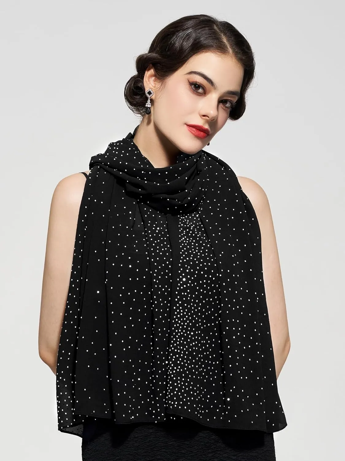 YESSA Womens Rhinestone Shawls and Wraps for Evening Dresses,Sequin Chiffon Shawls and Wraps for Weddings Formal Shawl Scarf