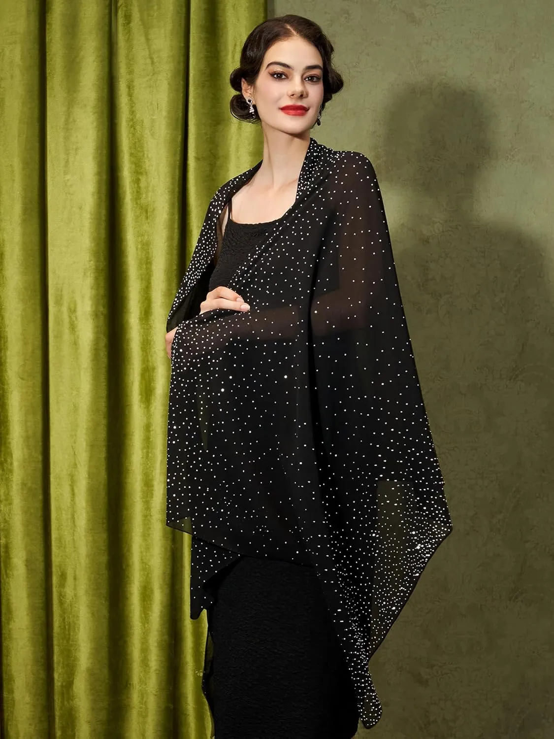 YESSA Womens Rhinestone Shawls and Wraps for Evening Dresses,Sequin Chiffon Shawls and Wraps for Weddings Formal Shawl Scarf