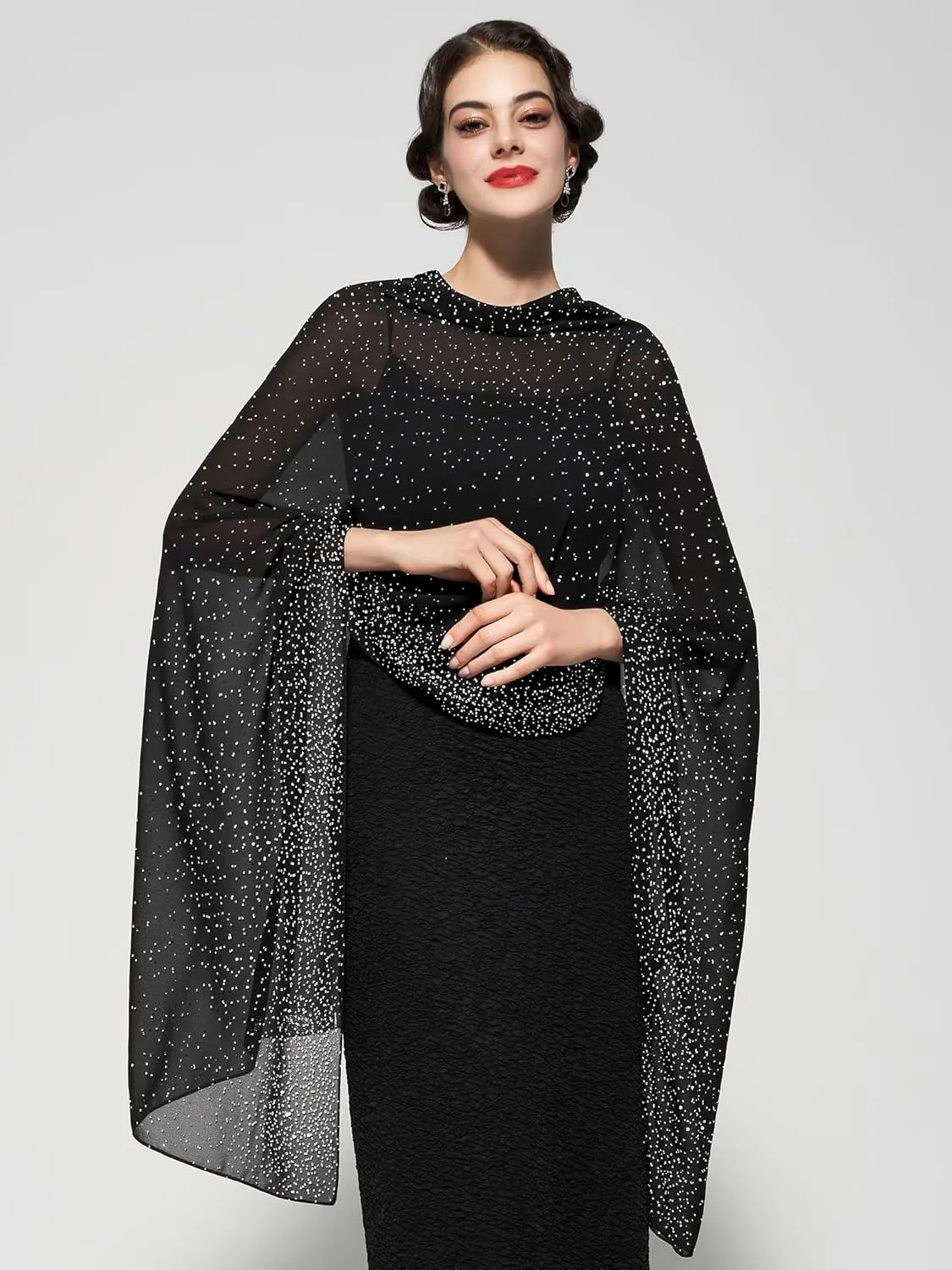 YESSA Womens Rhinestone Shawls and Wraps for Evening Dresses,Sequin Chiffon Shawls and Wraps for Weddings Formal Shawl Scarf