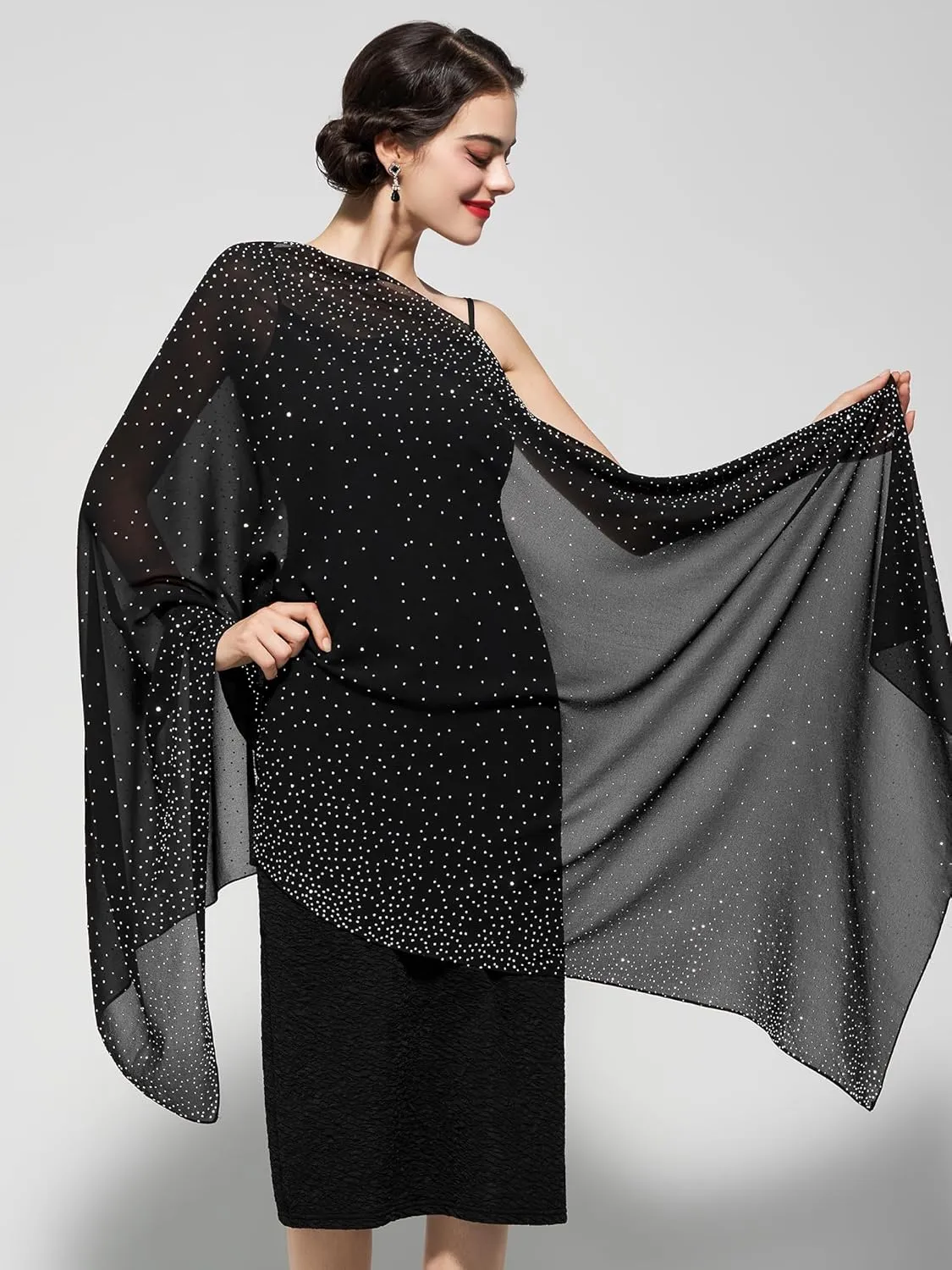 YESSA Womens Rhinestone Shawls and Wraps for Evening Dresses,Sequin Chiffon Shawls and Wraps for Weddings Formal Shawl Scarf