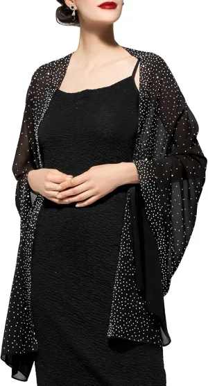 YESSA Womens Rhinestone Shawls and Wraps for Evening Dresses,Sequin Chiffon Shawls and Wraps for Weddings Formal Shawl Scarf