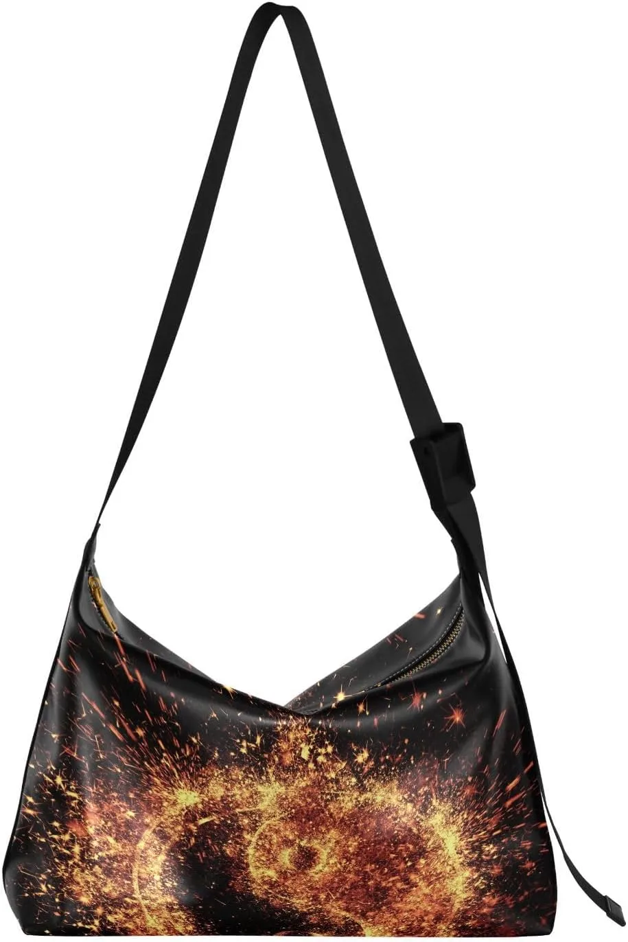 Yin Yang Spark Hobo Crossbody Bags for Women Leather Large Shoulder Bag Cross Body Unique Trendy Womens Tote Bags Handbag for Travel Shopping