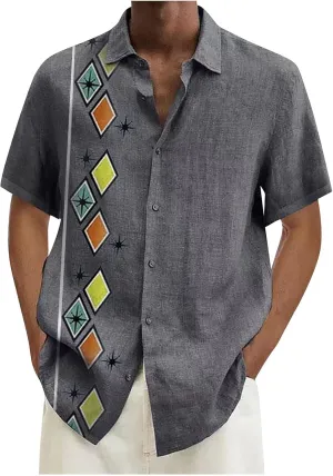 Ymosrh Men's Casual Button-Down Shirts Casual Cotton Linen Solid Color Short Sleeve Shirts Loose Casual Shirts, M-4XL
