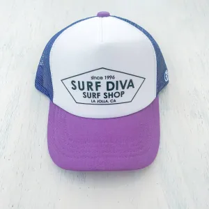 YOUTH & BABY TRUCKER HAT with SURF DIVA SURF SHOP (purple/white)