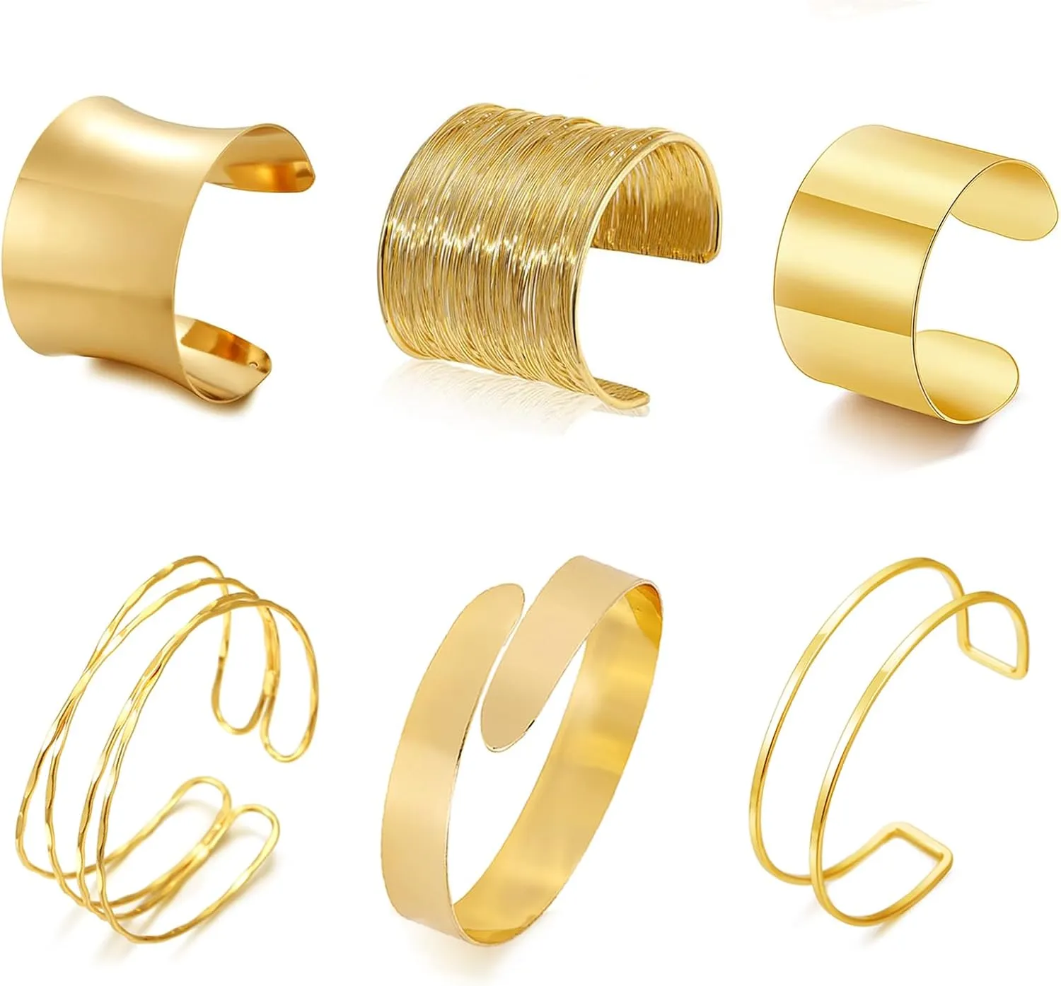 YVVLEE 6PCS Chunky Gold Cuff Bracelets for Women Open Gold Statement Bangle Bracelets Set Upper Arm Cuff Bracelets Set Punk Jewelry
