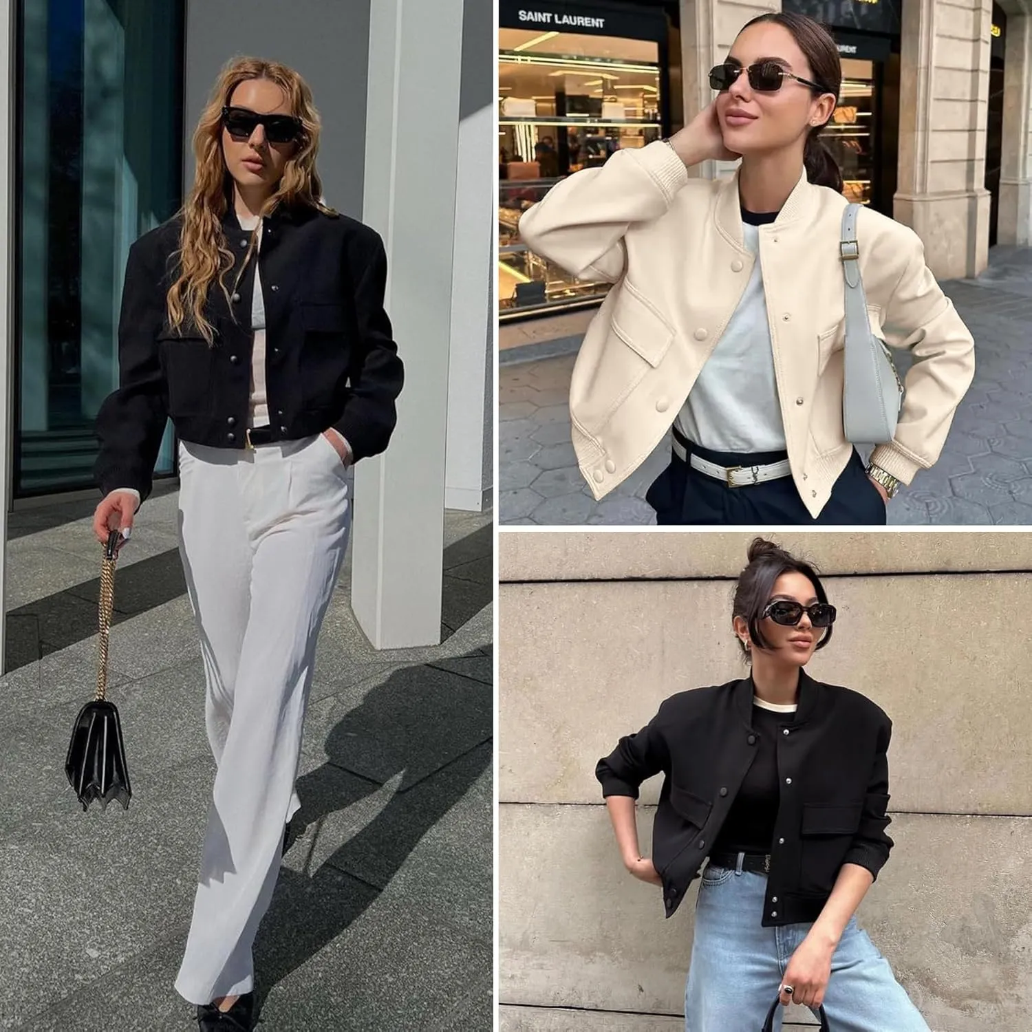 Zando Womens Bomber Jacket Button Down Short Cropped Jackets Long Sleeve Baseball Varsity Jacket Casual Jackets with Pockets