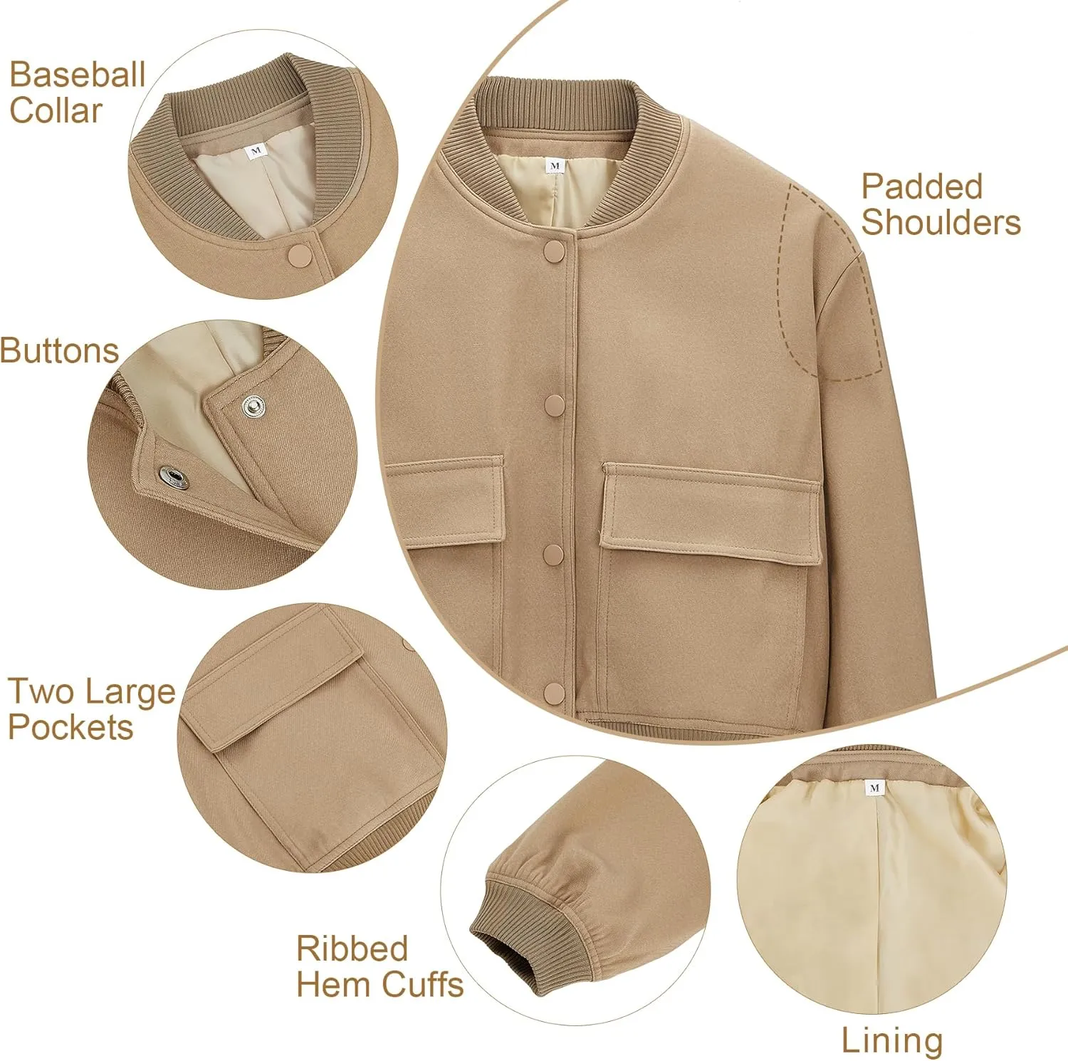 Zando Womens Bomber Jacket Button Down Short Cropped Jackets Long Sleeve Baseball Varsity Jacket Casual Jackets with Pockets