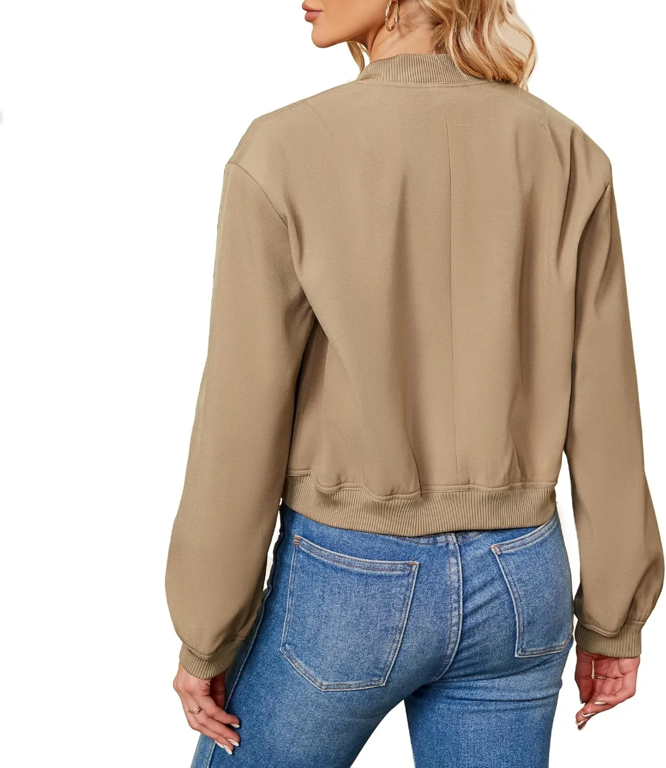 Zando Womens Bomber Jacket Button Down Short Cropped Jackets Long Sleeve Baseball Varsity Jacket Casual Jackets with Pockets