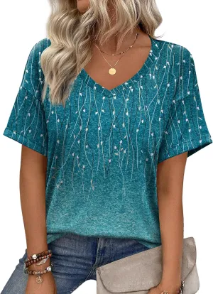 Zeagoo Womens Summer Tops Short Sleeve Casual Shirts Floral Tee Trendy 2025 Basics V Neck Plain Tshirt