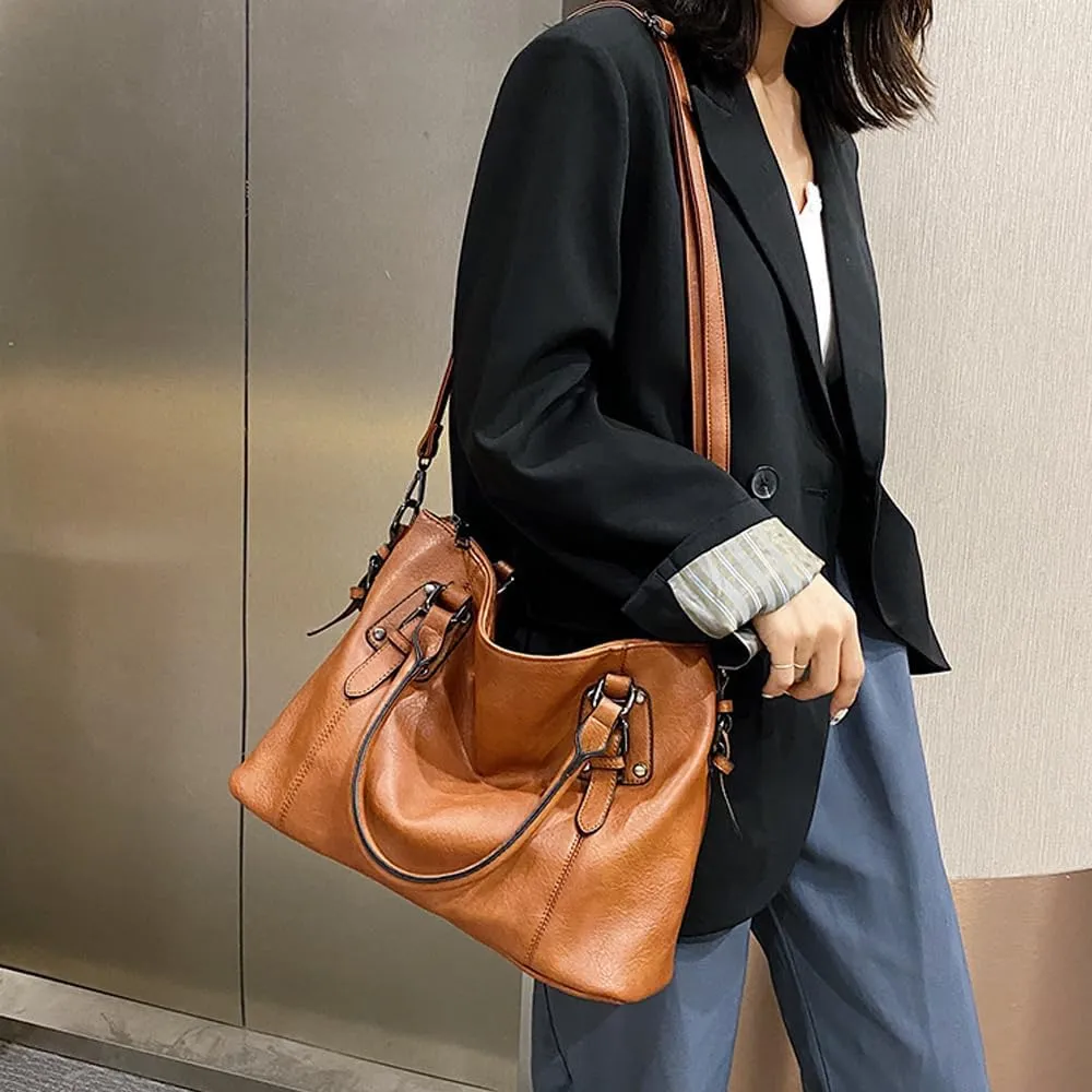 ZiMing Vintage Tote Bag for Women PU Leather Shoulder Bags Hobo Bags Large Purse and Handbags Ladies Satchel Wallet 2Pcs Set