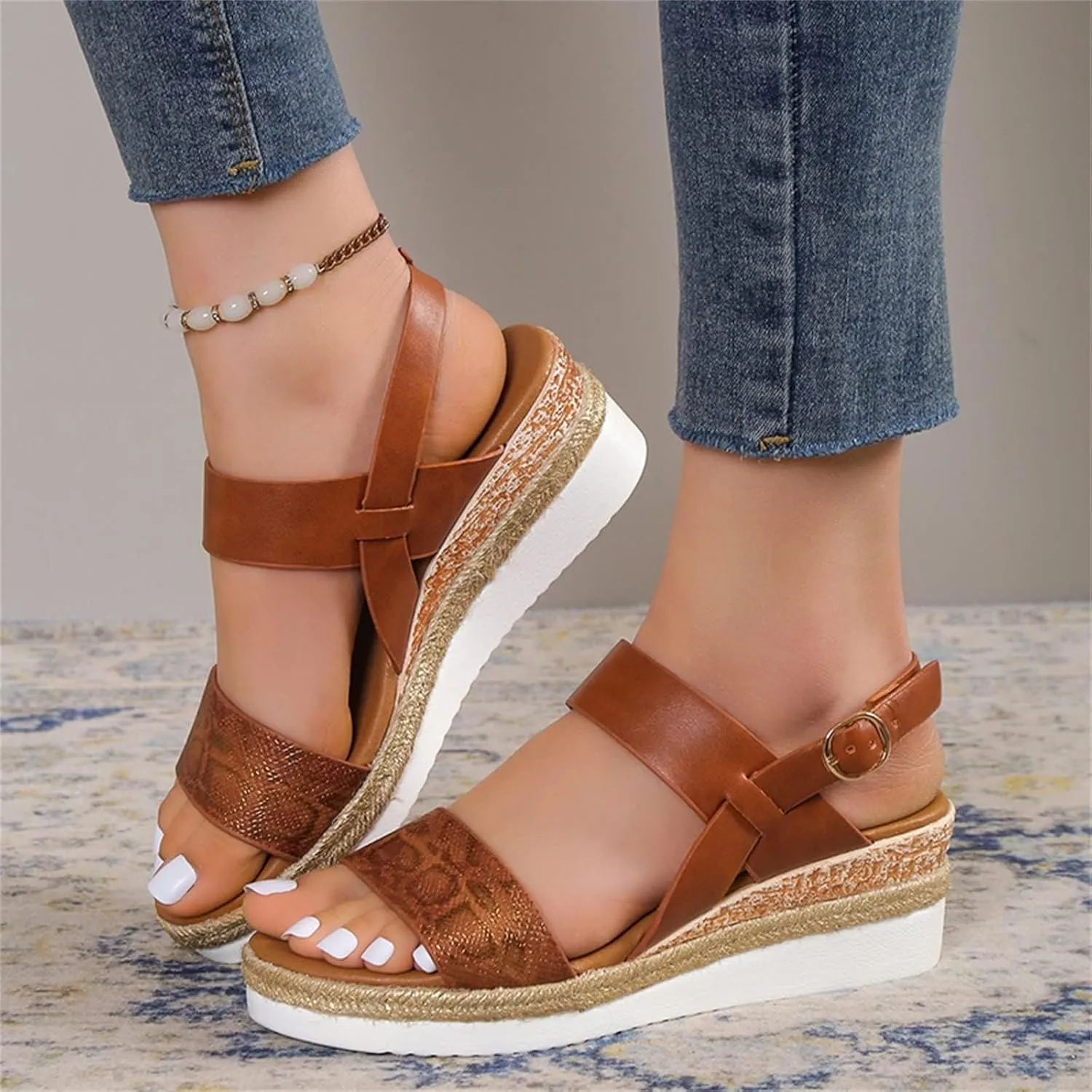 ZWRXW Sandals for Women 2025 Open Toe Ankle Strap Platform Sandal Arch Support Low Wedge Sandals Comfortable Dressy Summer Shoes Orthopedic Walking Shoes