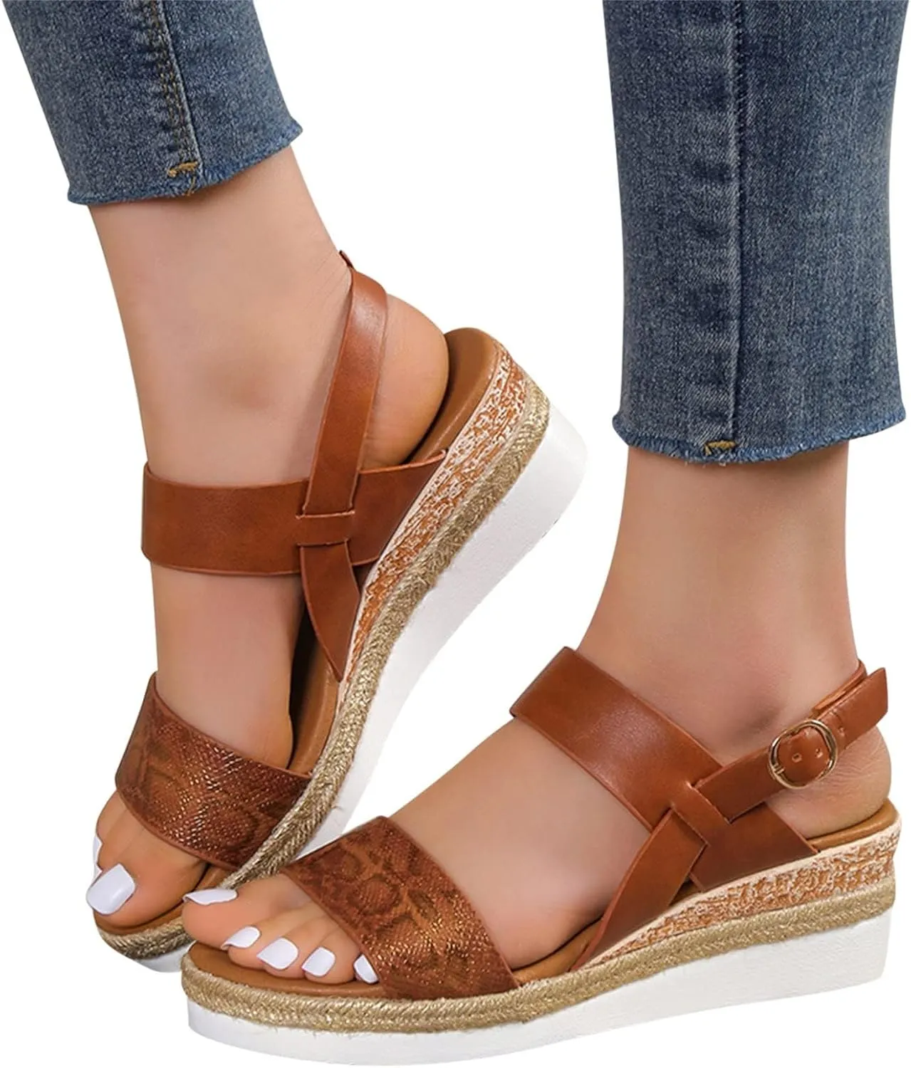 ZWRXW Sandals for Women 2025 Open Toe Ankle Strap Platform Sandal Arch Support Low Wedge Sandals Comfortable Dressy Summer Shoes Orthopedic Walking Shoes